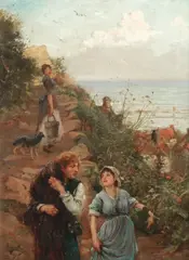 Along the cliff path by Frank E. Cox, oil on canvas, offered Oct 2019