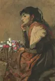 John Anster Fitzgerald, The flower seller, watercolour heightened with white