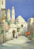 Noel Harry Leaver A.R.C.A., A street in Tunisia, watercolour