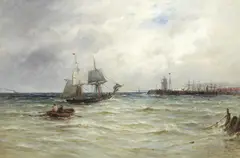 Boats approaching harbour by Gustave de Breanski, oil on canvas, sold Oct 2019