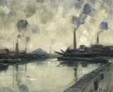 Pierre Paulus de Châtelet, Bords de la Sambre au coucher de soleil, oil on canvas