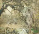 Charles Sims, 'Lesbia and the sparrows', watercolour, bodycolour and collage