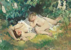Charles Sims, Mother and child, gouache