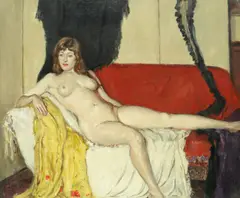 Denys G. Wells, Reclining nude, oil on board
