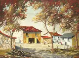 D'Oyly-John, Autumn sunlight on the Riviere, oil on board
