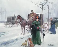 Juan Soler, A winter outing, oil on canvas