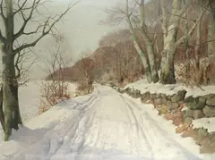 Harald Pryn, A snow covered road, oil on canvas