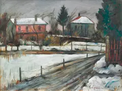 Case con neve by Umberto Montini, oil on canvas, offered Oct 2019