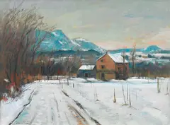 Strada con neve by Umberto Montini, oil on canvas, offered Oct 2019