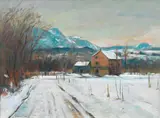 Umberto Montini, Strada con neve, oil on canvas