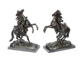 Guillaume Coustou the Elder, pair of late 19th century/early 20th century patinated bronze models of the Marley horses, patinated bronze