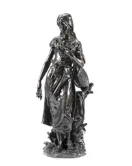 Hippolyte Moreau, patinated bronze figure of a young peasant woman, patinated bronze