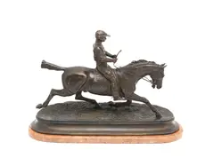 Pierre-Jules Mêne, patinated bronze equestrian figural group of a Jockey, patinated bronze