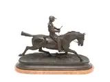 patinated bronze equestrian figural group of a Jockey by Pierre-Jules Mêne, patinated bronze, sold Oct 2019