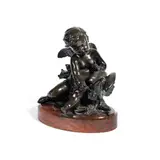 Michel Clodion, late 19th century patinated bronze figural group of Cupid and a dove, patinated bronze