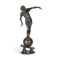 Ettore Ximines, patinated bronze figure of 'Equilibrium' or 'Balance' dated 1881, patinated bronze