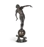 Ettore Ximines, patinated bronze figure of 'Equilibrium' or 'Balance' dated 1881, patinated bronze
