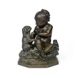 Antonio Giovanni Lanzirotti, patinated bronze figure of a young girl and spaniel, patinated bronze
