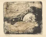 Max Kaus, Schlafende Frau, Um 1924, Lithographie auf Bütten, die Kolorierung monotypieartig gedruckt