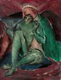 Josef Eberz, Sitzender weiblicher Akt, 1918, Öl auf Pappe