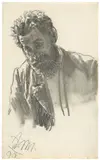 Adolph von Menzel, Brustbild eines bärtigen Mannes mit geschlossenen Augen