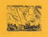 Lyonel Feininger, Villa am Strande, 3, 1918, Holzschnitt auf orange-gelbem Seidenpapier