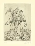 Georg Baselitz, L.R. auf dem Weg zur Arbeit, 1965, Kaltnadel auf chamoisfarbenem Velin