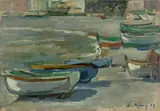 Leo von König, Kleine Boote in Santa Margerita“ („Fischerboote“), 1927, Öl auf Leinwand