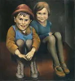 Ernest Neuschul, Kinder, 1927, Öl auf Leinwand. Doubliert