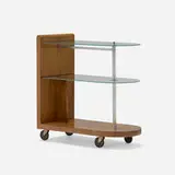 Gilbert Rohde, Formal Dining Group serving cart, model 3321, c. 1933, mahogany, glass, steel