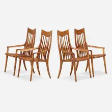 Sam Maloof, Spindle chairs, set of four, 1990, walnut, ebony