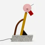 Tahiti table lamp by Ettore Sottsass, 1981, enameled steel, laminate, enameled brass, chrome-plated brass, lacquered wood, sold Jul 2023
