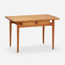 Side table by John Kapel, c. 1955, mahogany, walnut, sold Jul 2023