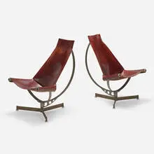 Max Gottschalk, Sling chairs, pair, c. 1965, leather, steel, aluminum