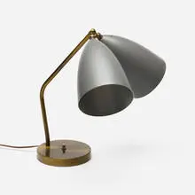Table lamp by Greta Magnusson Grossman, c. 1948, enameled aluminum, brass, sold Jul 2023