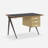 Compas Desk by Jean Prouvé, 1953, enameled steel, aluminum, laminate over wood, sold Jul 2023