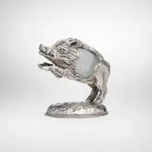 Gabriella Crespi, Wild Boar (sculpture), c. 1970, silvered bronze lost wax casting, Murano glass egg by Barovier & Toso