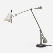 Articulated table lamp by Édouard-Wilfred Buquet, nickel-plated brass, aluminum, lacquered wood, sold Aug 2026