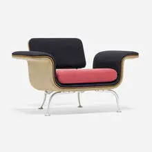 Alexander Girard, Lounge chair, model 66310, 1967, upholstery, aluminum