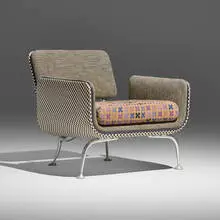 Alexander Girard, Lounge chair, model 66310, 1967, Alexander Girard upholstery, aluminum, rubber