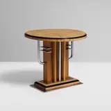 Hugh Lyons & Co., Art Deco pedestal, c. 1930, lacquered bird's-eye maple, elm, chrome-plated steel