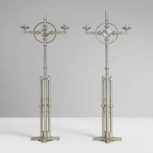 Machine Age, Floor candelabra, pair, c. 1935, aluminum