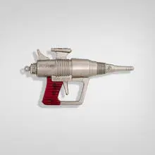 Redondo, Galaxia miniature space ray gun keychain, c. 1975, die-cast metal, plastic