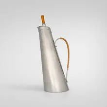Porter Blanchard, Tall lidded pitcher, pewter, cane, beech