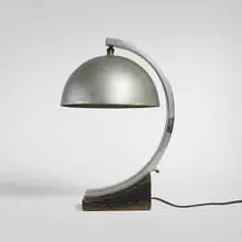 Donald Deskey, Table lamp, chrome-plated steel and brass, lacquered wood, brass