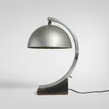 Donald Deskey, Table lamp, chrome-plated steel and brass, lacquered wood, brass