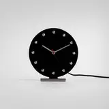 Gilbert Rohde, Table clock, model 4083A, 1933, glass, chrome-plated brass, matte chrome-plated steel, aluminum