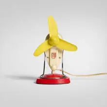 Hermann August Philips, Small table fan, model HA 2728, c. 1955-1960, Bakelite, plastic, chrome-plated brass, electronics