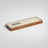 Manning Bowman & Co., Art Deco cigarette box, c. 1935, chrome-plated and enameled steel, walnut