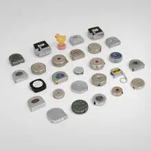 20th Century, Collection of twenty-seven tape measures, chrome-plated steel, plastic, crackle-lacquered steel